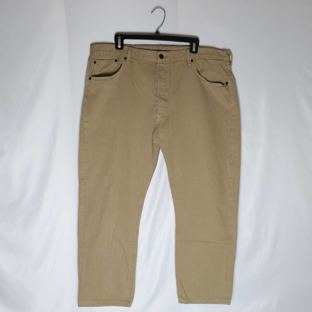 Levis 501 Tan Khaki Button Fly Wide Leg Jeans Womens 40x32 Pants 90s Vintage